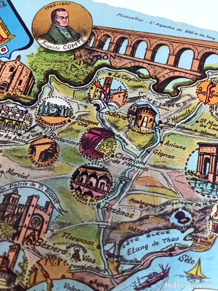 Postales: POSTAL MAPA, PLAN, MAP, HERAULT, Perpignan, Sello y Matasello SETE 1963 - Foto 2