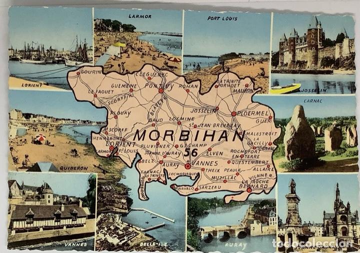 Postales: FRANCIA, MAPA, Plan de MORBIHAN. Lorient, Carnac, Quiberon&hellip; CAP - Foto 1