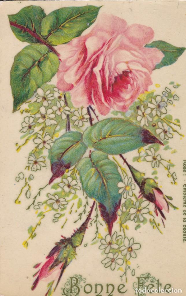 Postales: felicitaci&oacute;n 1907 Francia rosa con Bonne Fete (escrita)