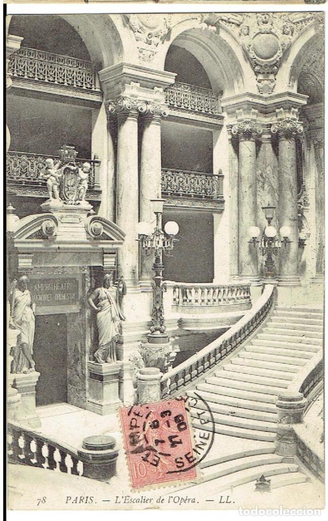 Cartes Postales: FRANCIA, POSTAL ANTIGUA, PARIS, L'ECALIER DE L'OPERA, CIRCULADA CON SU SELLO