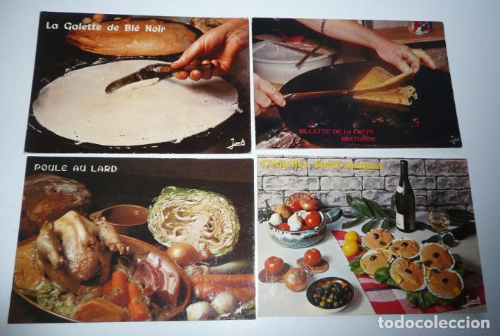 Postales: 4 postales Gastronom&iacute;a Bretona La galette de Bl&eacute; Noir, Crepe, Poule au lard, Coquilles Saint-Jacques