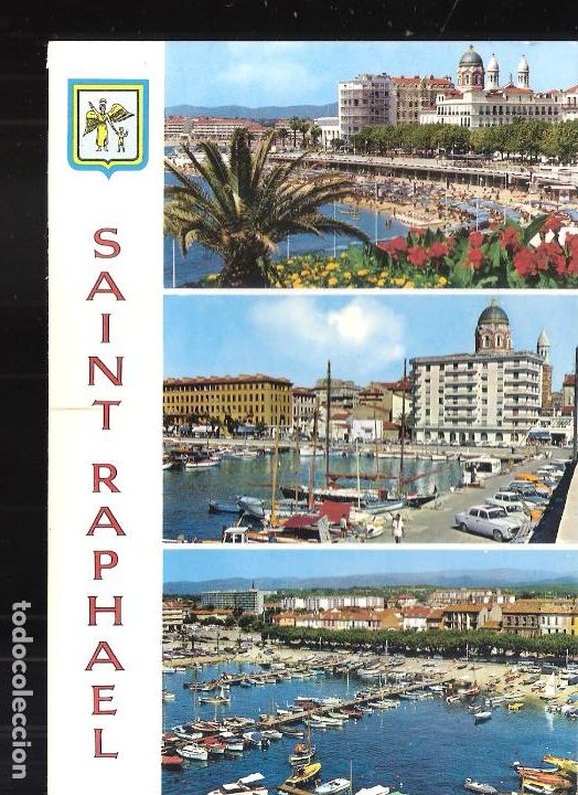 Cartes Postales: Saint Raphael. La Playa y el puerto. Costa Azul. Francia.