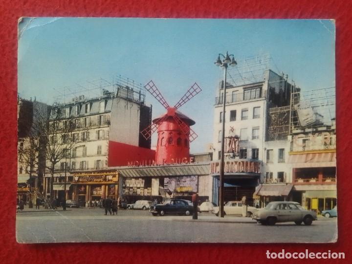 Postales: POSTAL CARTE POSTALE FRANCIA FRANCE PARIS MONTMARTRE LE MOULIN ROUGE EL MOLINO ROJO COCHES VOITURES.