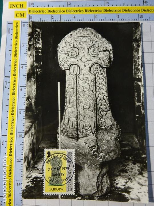 Cartoline: POSTAL DE REINO UNIDO. ISLA DE MAN. SELLO MATASELLO PRIMER D&Iacute;A. OLAF LIOTULFSON CROSS. 228