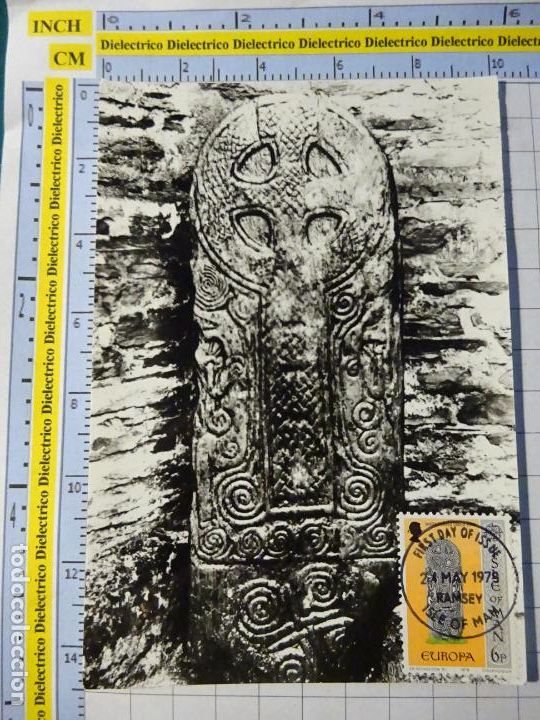 Postais: POSTAL DE REINO UNIDO. ISLA DE MAN. SELLO MATASELLO PRIMER D&Iacute;A. WHEEL HEADED CROSS LAB. 229