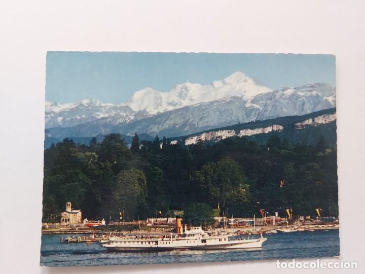 Cartoline: POSTAL - GENEVE -GINEBRA - LE MONT BLANC ET UN BATEAU SALON DU LAC LEMAN - S/C