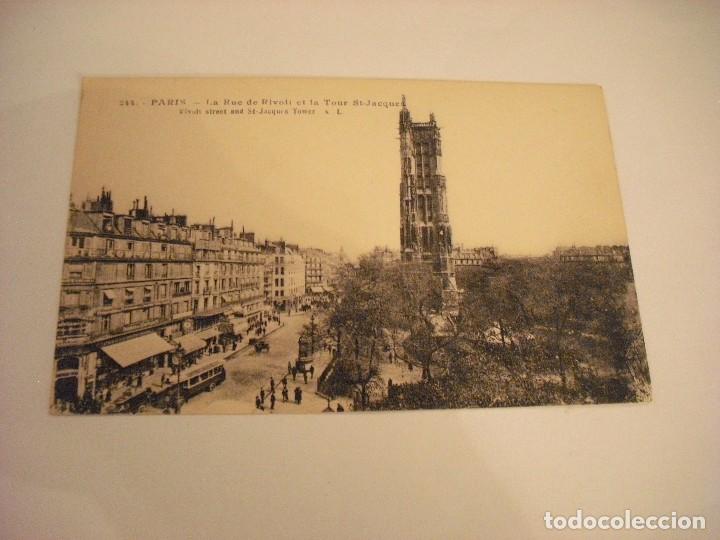 Postcards: PARIS 244. LA RUE DE RIVOLI ET LA TOUR ST. JACQUES, SIN CIRCULAR.