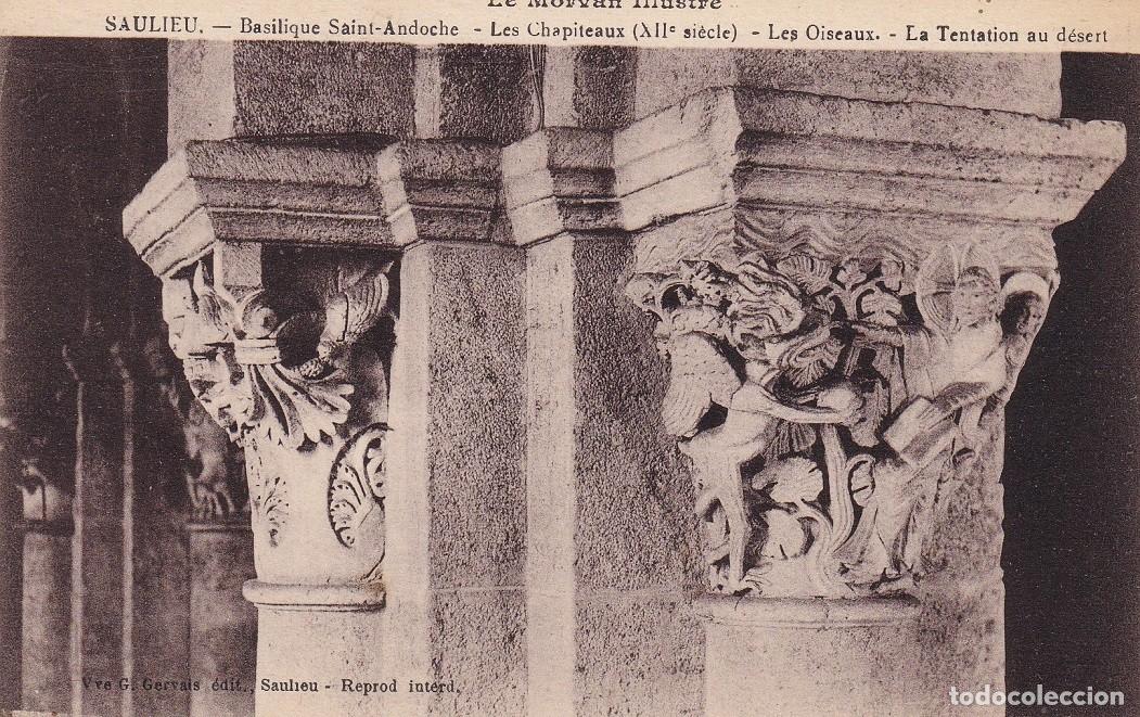 Postkarten: Saulieu - Basilique Saint-Andoche - Les Chapiteaux (XIIe si&egrave;cle) Les Oiseaux La Tentation au d&eacute;sert