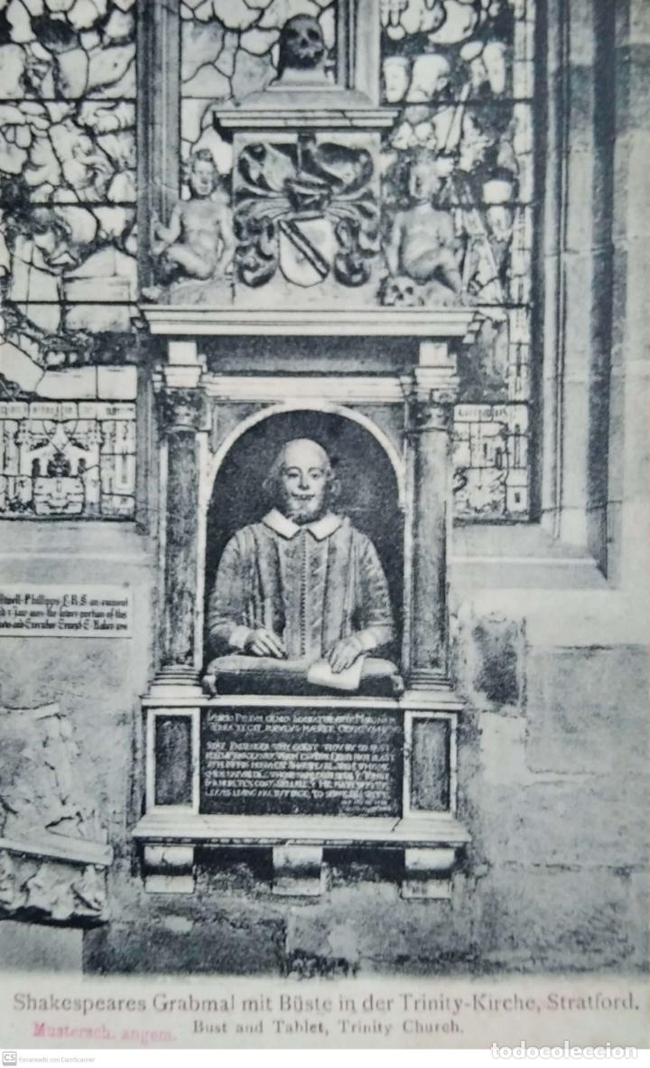 Postales: Stratford (Reino Unido). Busto de Shakespeare en la iglesia de la Trinidad. Nueva. Blanco/Negro