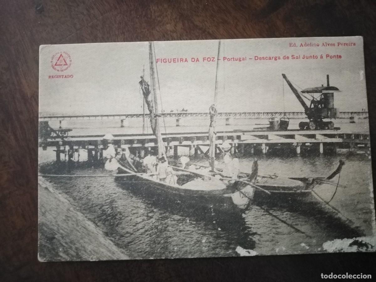Postais: Figueira da Foz - Portugal. Descarga de sal junto a Ponte. Ed. Adelino Alves Pereira.
