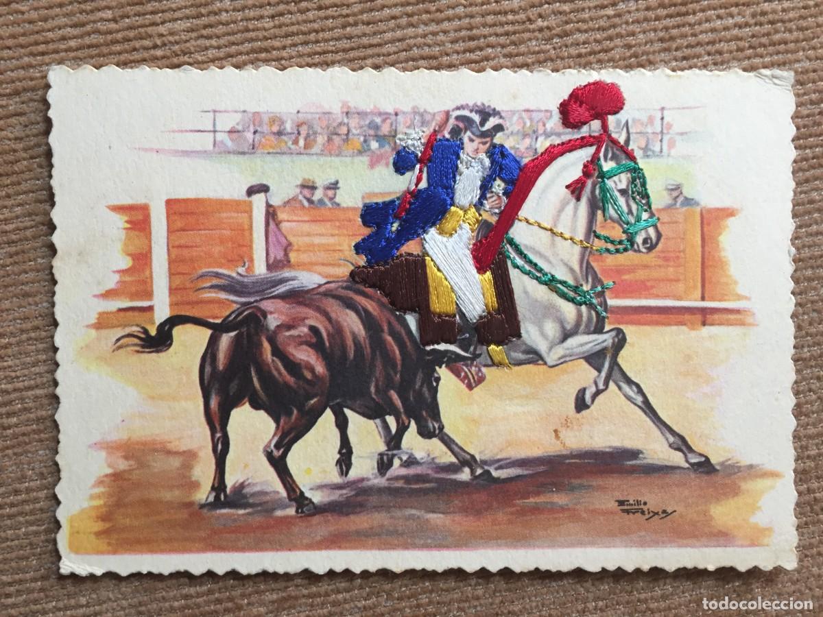 Postales: Postal Rejoneador portugu&eacute;s bordado en hilo 1967