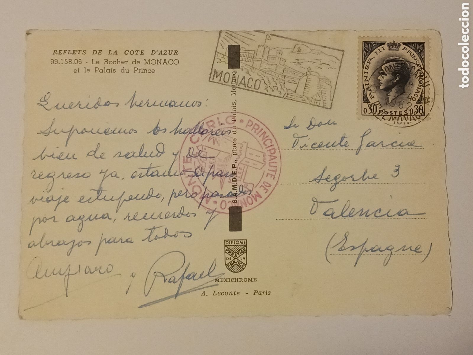 Postales: M&oacute;naco, El palacio del Pr&iacute;ncipe, Circulada - Foto 2