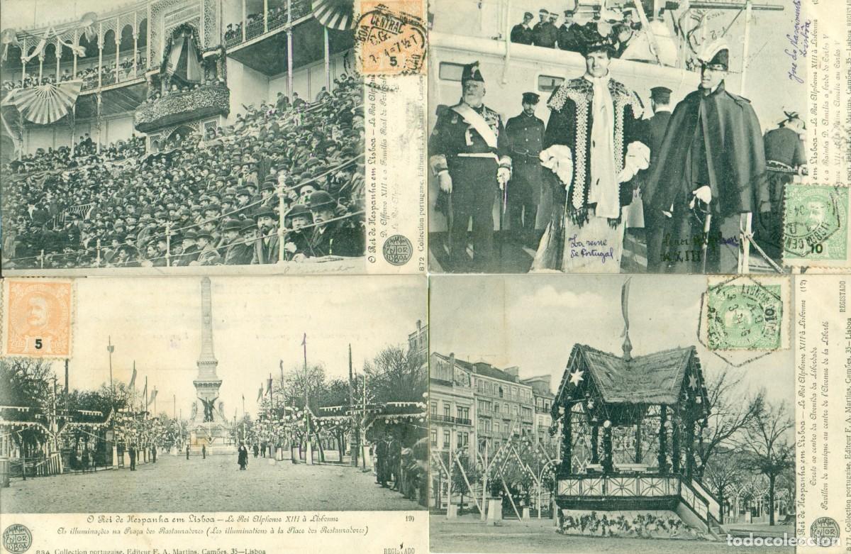 Postales: PORTUGAL. 1903. VISITA REY ALFONSO XIII A LISBOA.LOTE 5 POSTALES CIRCULADAS EN 1904.