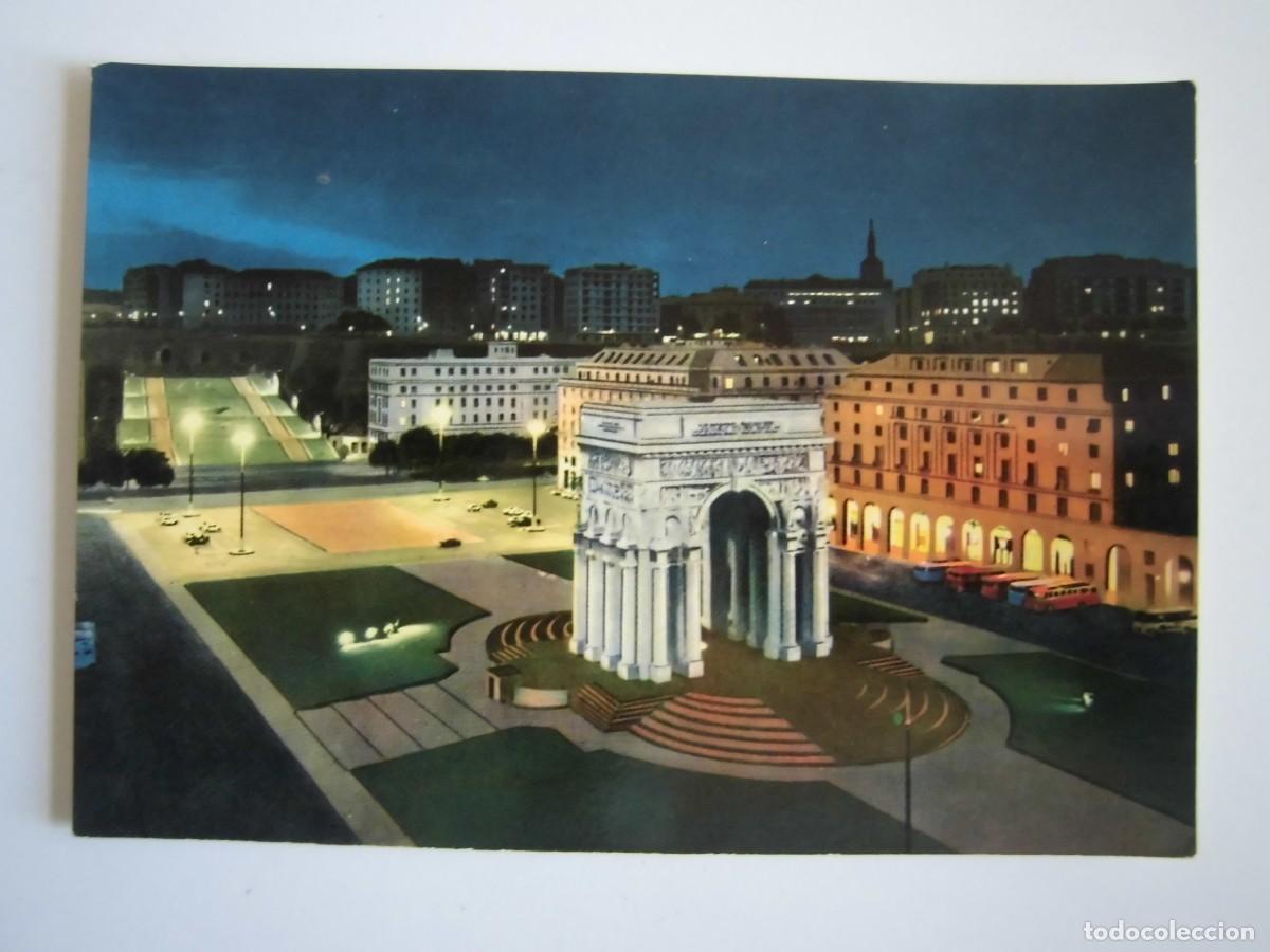 Postales: POSTAL GENOVA NOTTURNO DI PIAZZA DELLA VITTORIA E MONUMENTO AI CADUTI