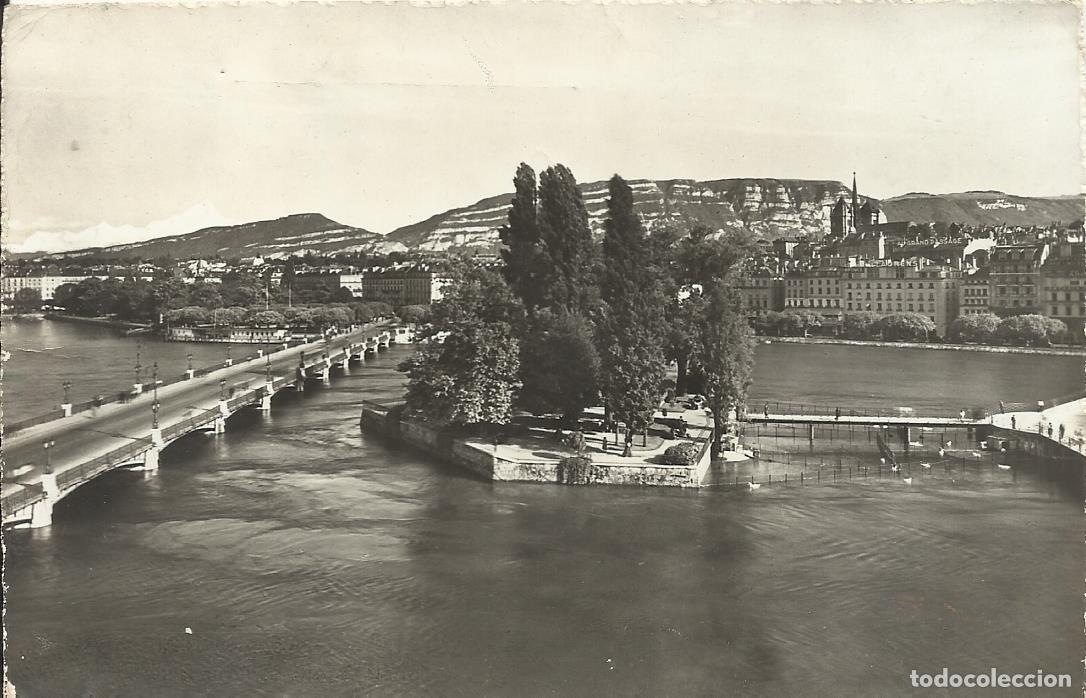 Postales: Switzerland. Suiza. Ile de J. J. Rousseau Geneve, Ginebra. 10x15 cm. 1957. Escrita sello. Postal.