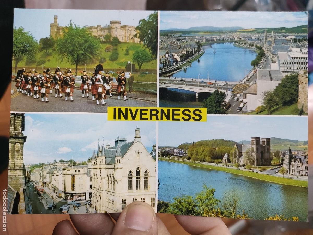 Postales: Postal INVERNESS British Legi&oacute;n Pipe Band and Castle fechada 1990