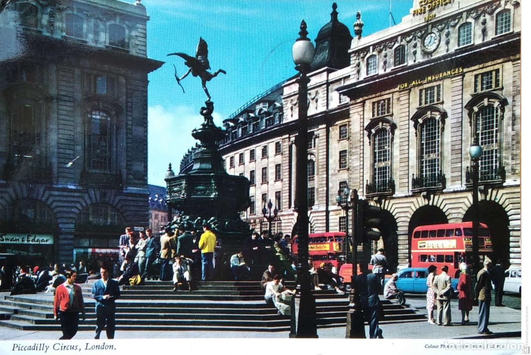 Cartoline: Londres. Piccadilly Circus. Animada. Usada con sello. Color