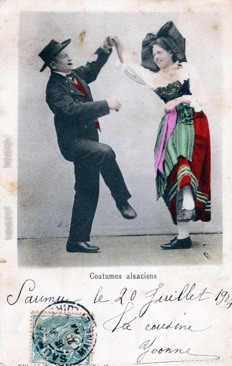 Postales: TARJETA POSTAL FRANCIA. A&Ntilde;O 1904. ALSACIANOS CON TRAJES REGIONALES BAILANDO.