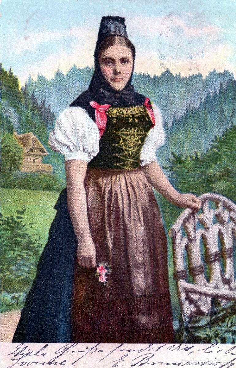 Postales: TARJET POSTAL ALEMANIA. A&Ntilde;O 1907. MUJER CON TRAJE REGIONAL ZONA FREIBURG.
