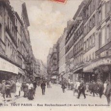Postales: FRANCIA, PARIS, RUE ROCHECHOUART COIN RUE MONTHOLON. CIRCULADA EN 1910. Lote 400670169