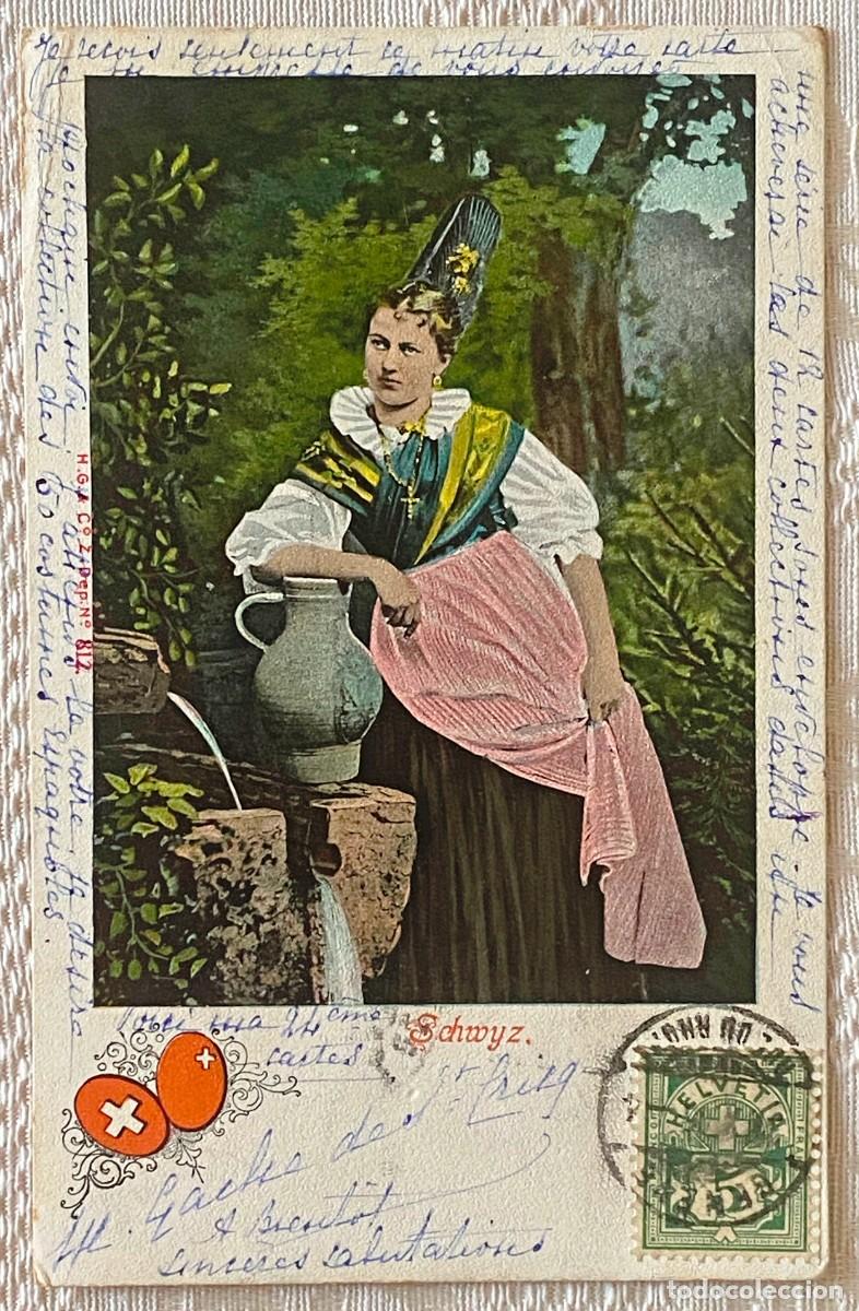 Postcards: SUIZA, TRAJE TIPICO DE SCHWYZ, CIRCULADA EN 1905
