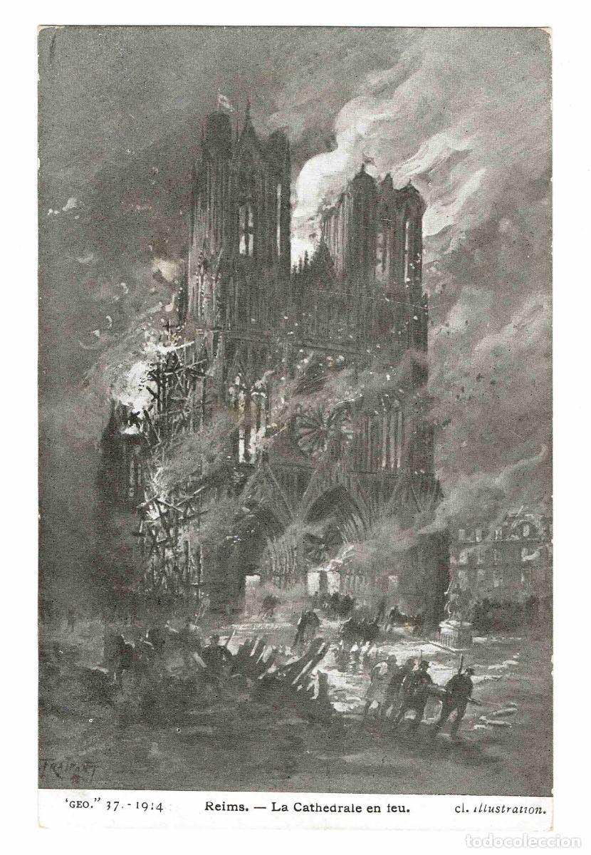 Postales: REIMS - La Cathedrale en feu. - Foto 1