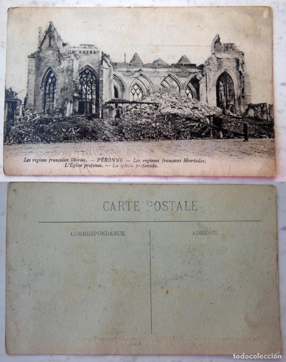 Postales: P&Eacute;RONNE. Las regiones francesas liberadas. La iglesia profanada.