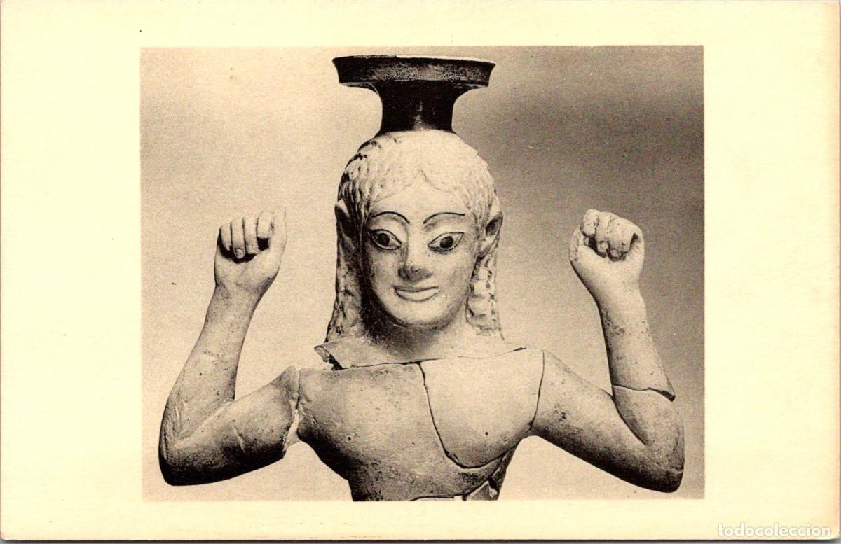 Postales: Grecia -Victorious Athlete- Clay Oil Flask (Lekythos) -Atleta victoriosa-frasco de aceite de arcilla