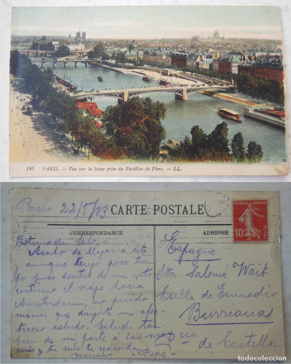 Postais: PARIS. Vue sur la Seine prise du Pavillon de Flore. 1913