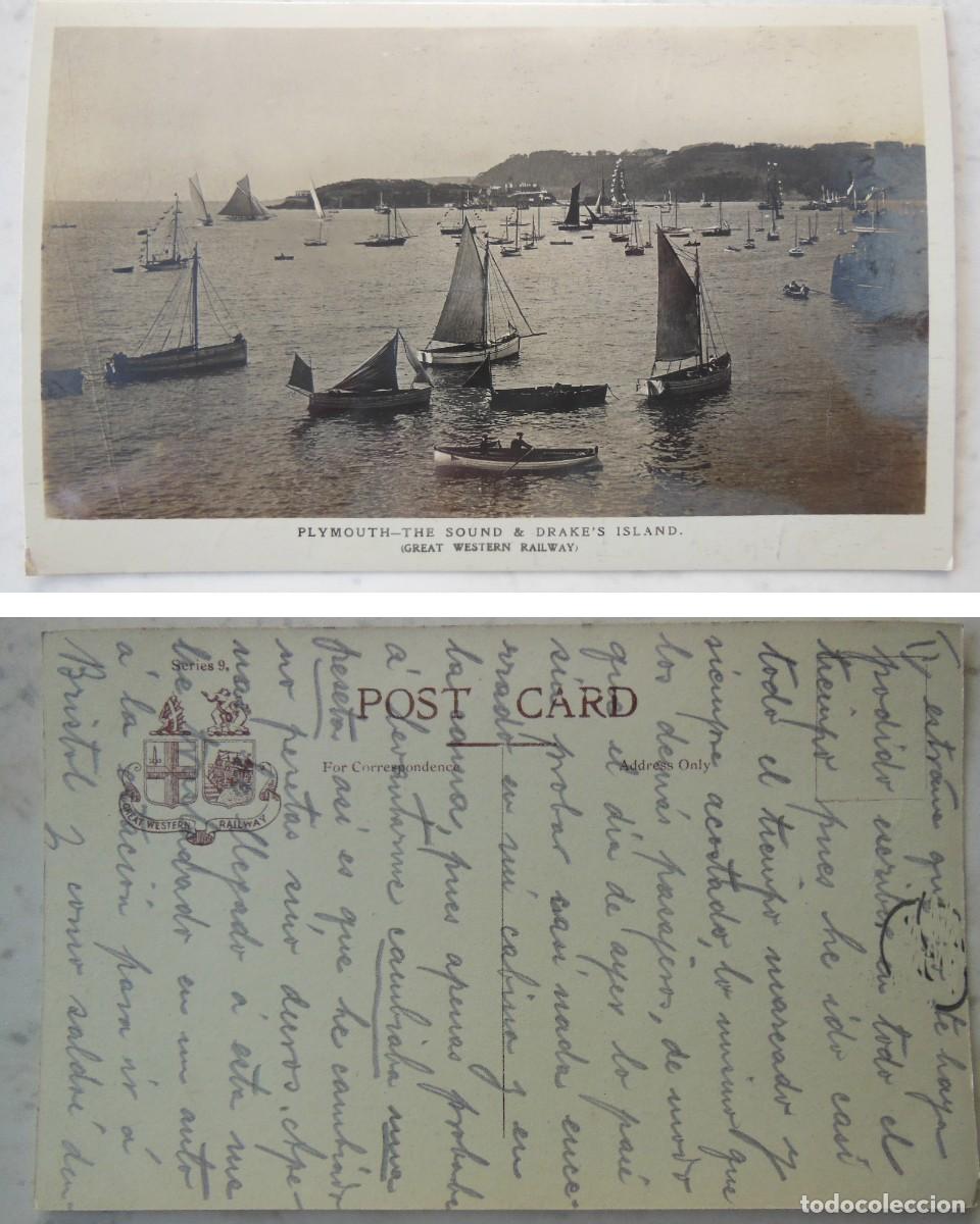 Postais: Postal Fotogr&aacute;fica : PLYMOUTH. THE SOUND & DRAKE'S ISLAND. Great Western Railway. 1913