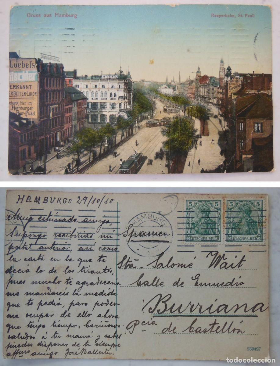 Postais: GRUSS AUS HAMBURG. Reeperbahn, St Pauli. Alemania. 1910