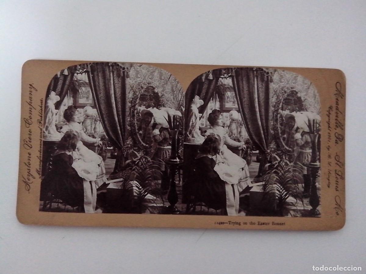 Postcards: POSTAL ESTEREOSCOPICA KEYSTONE VIEW COMPANY PROBANDO EL SOMBRERO DE PASCUA