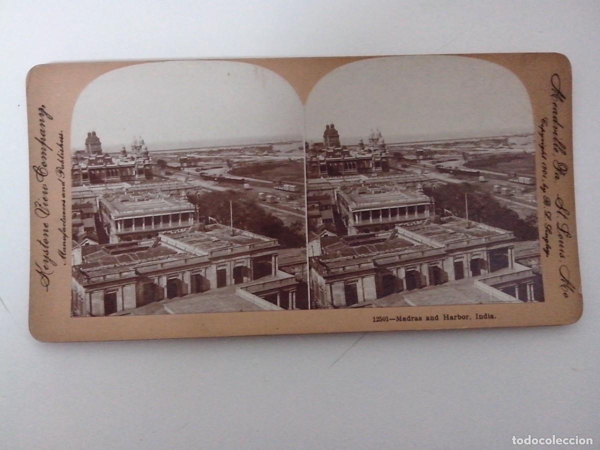 Postcards: POSTAL ESTEREOSCOPICA KEYSTONE VIEW COMPANY MADRAS Y EL PUERTO INDIA