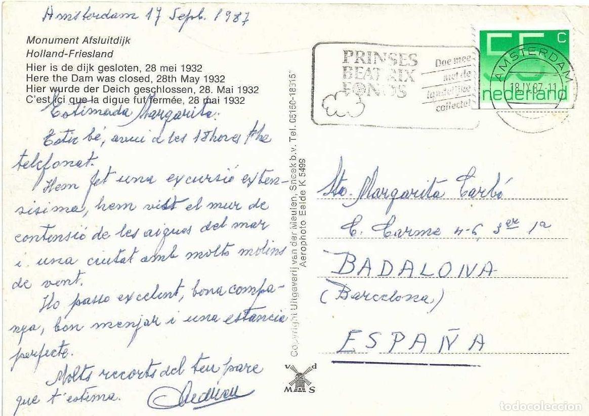 Postales: AMSTERDAM - MONUMENT AFSLUITDIJK - CIRCULADA 1987 - Foto 2
