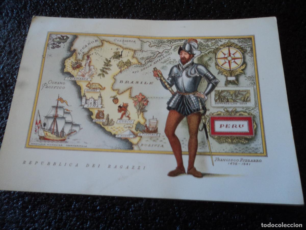 Cartes Postales: francisco pizzarro, i navigatori, repubblica del ragazzi, circulada 1961