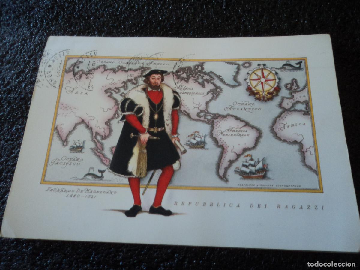 Cartes Postales: fernando de magellano, i navigatori, repubblica del ragazzi, circulada 1961