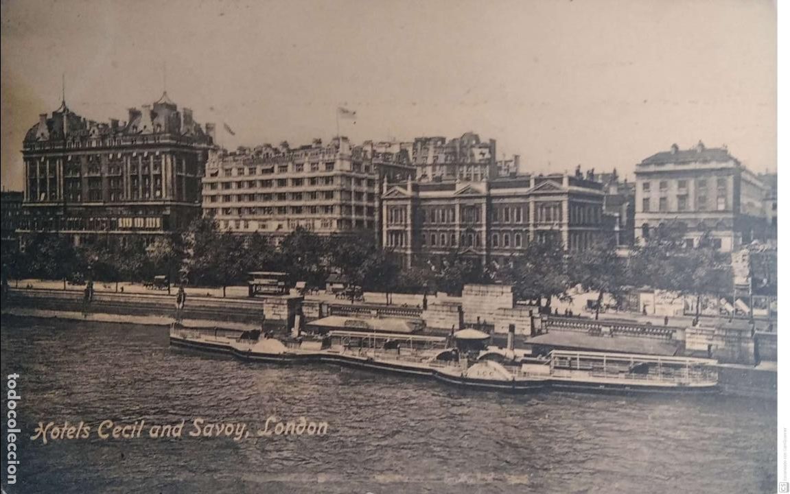 Postkarten: Londres. Hoteles Cecil y Savoy. Usada. Blanco/Negro