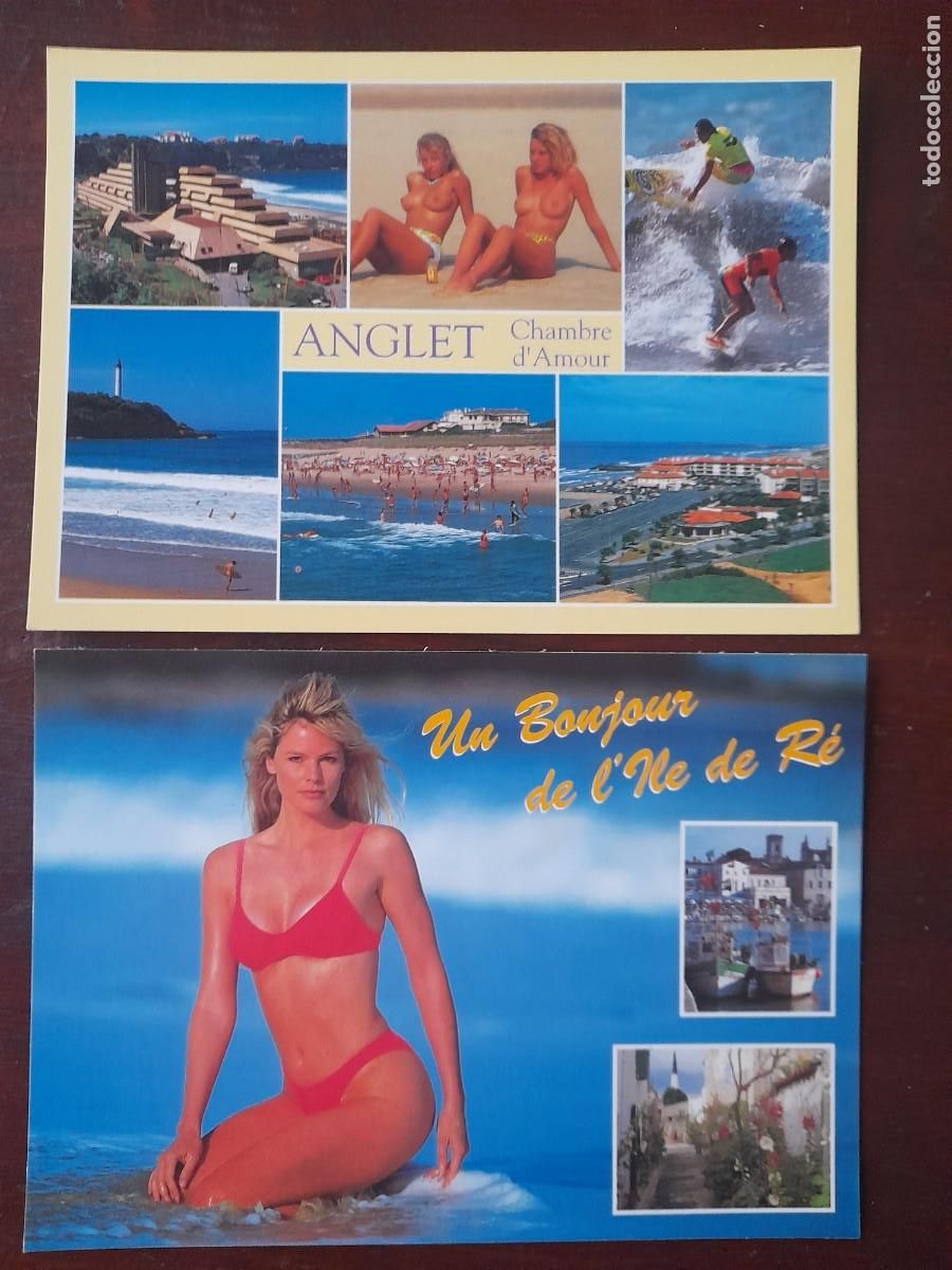 Postcards: Una postal vintage Topless en Anglet costa vasca francesa, o de isla de Re, 2 tarjetas a elegir