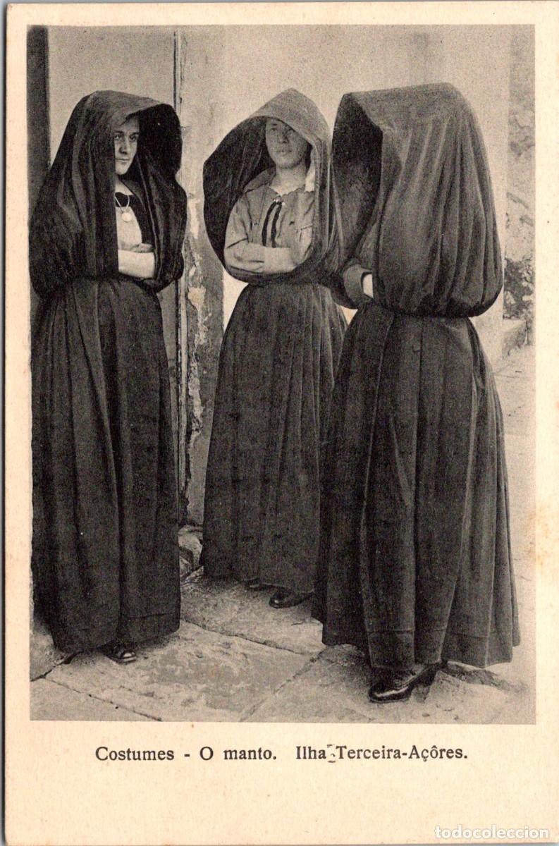Postales: Portugal - Ilha Terceira - A&ccedil;ores - Costumes - O manto - Ed. 27 U - 138x90mm