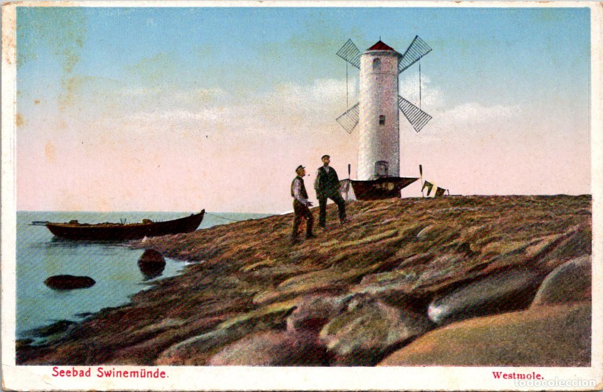 Postales: Alemania - Seebad Swinem&uuml;nde - Westmole - 138x88mm - Faro ? - Molino