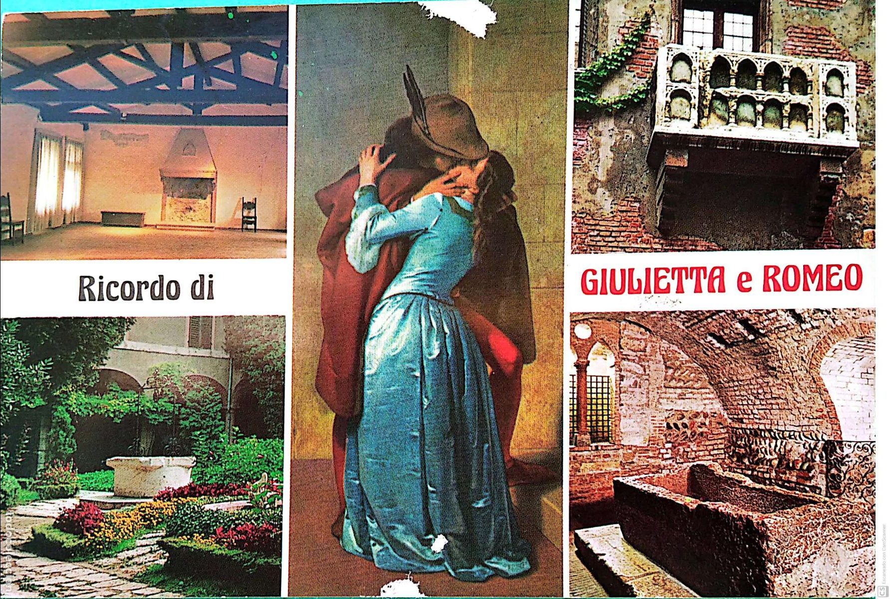 Postkarten: Verona. 80 Recuerdo de Julieta y Romeo. Vistas varias. Usada con sello. Color