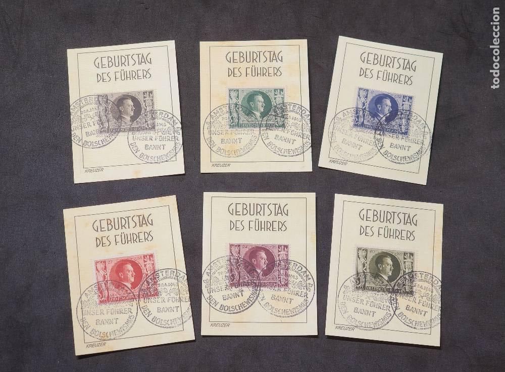 Postcards: Adolf Hitler birthday Nazi Germany Third Reich German stamp set