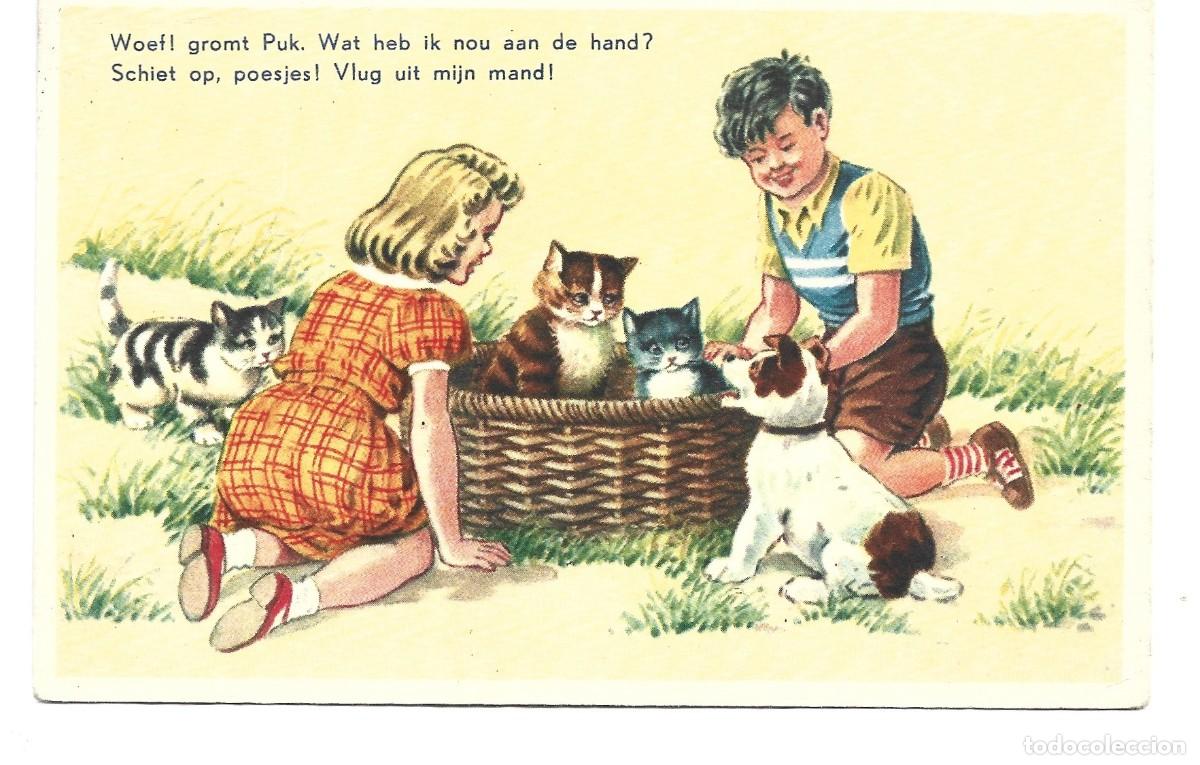 Postales: POSTAL NI&Ntilde;OS JUEGAN CON LOS GATOS ESCRITA CIRCULADA EN HOLANDA