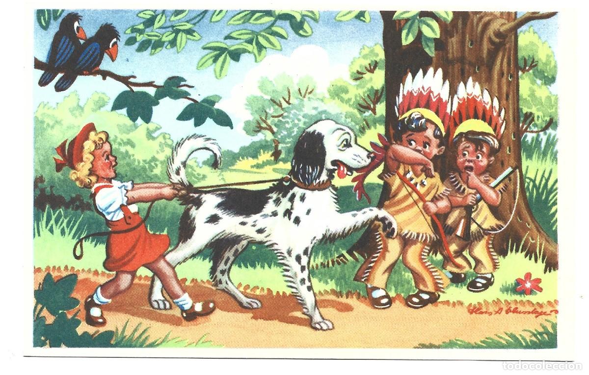 Postales: POSTAL NI&Ntilde;OS JUEGAN EN EL BOSQUE SI CIRCULADA EN HOLANDA