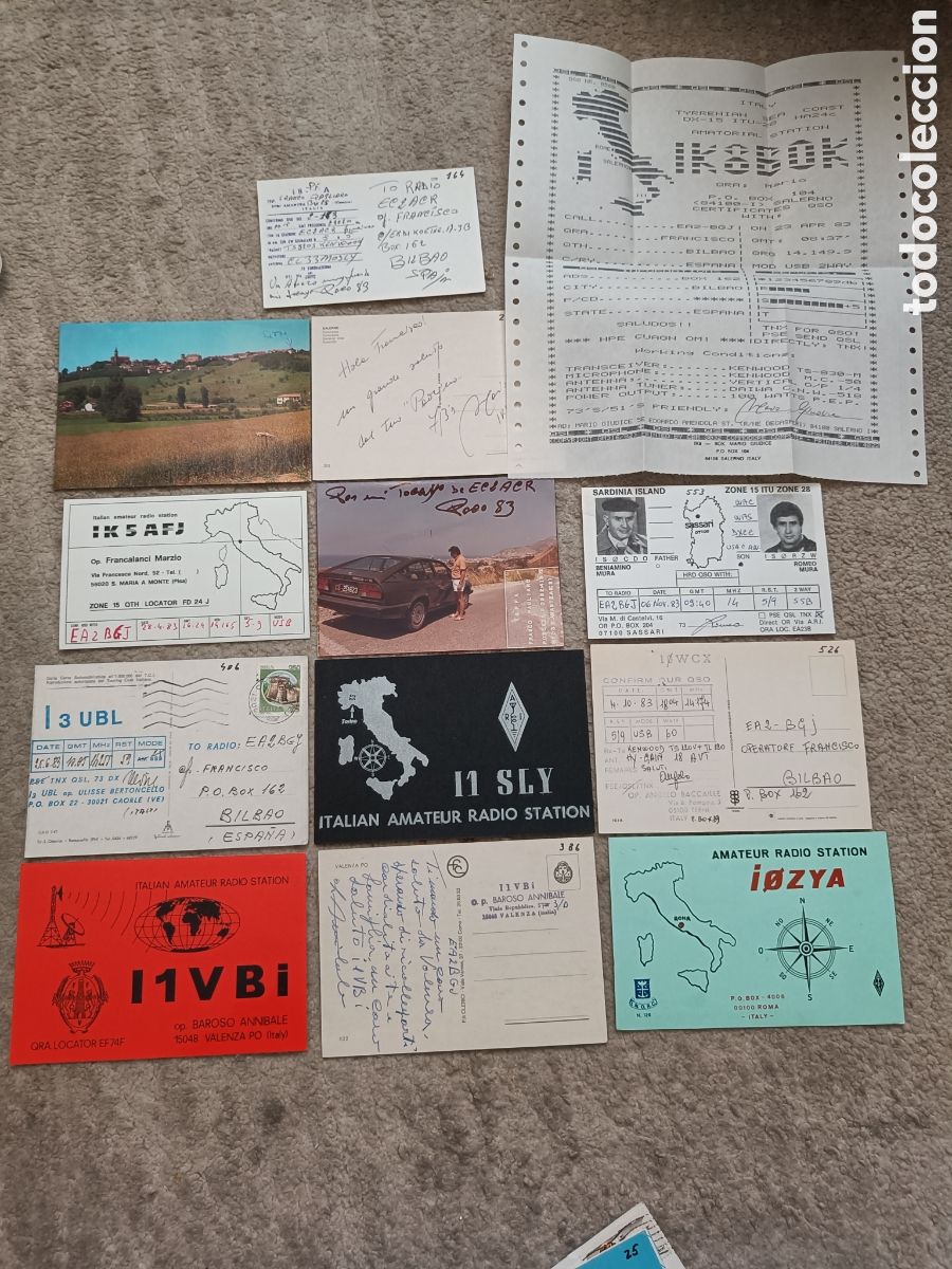 Postales: Italia lote 13 tarjetas radioaficionado QSL a&ntilde;os 80