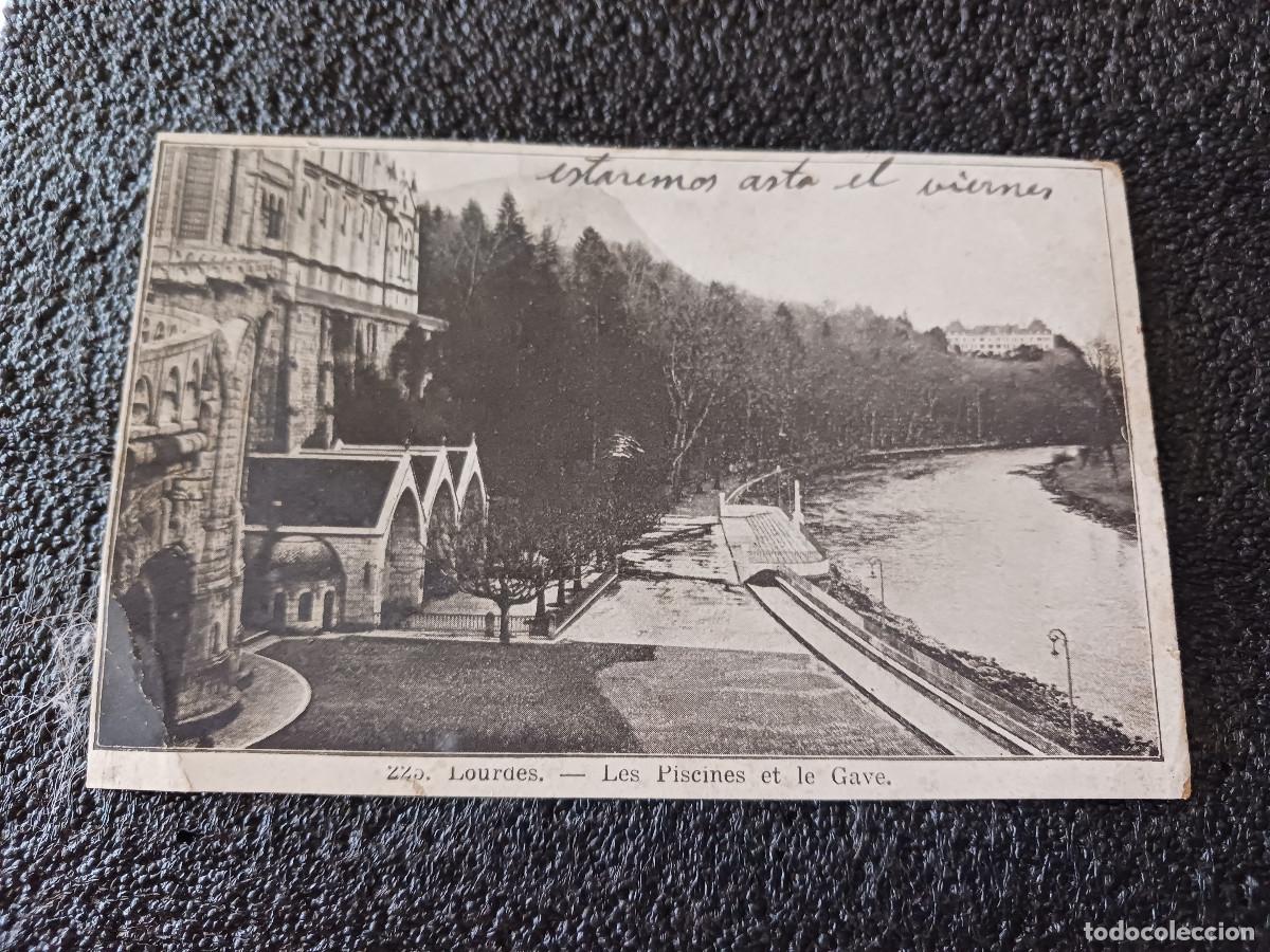 Postcards: 225 lourdes les piscines et le gave, ed. alsaciennes, circulada 1928