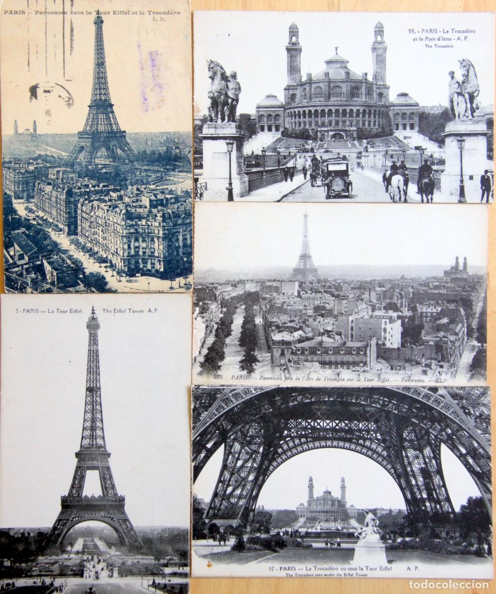 Postales: PARIS: LOTE 5 POSTALES TOUR EIFFEL Y TROCADERO A&Ntilde;OS 20