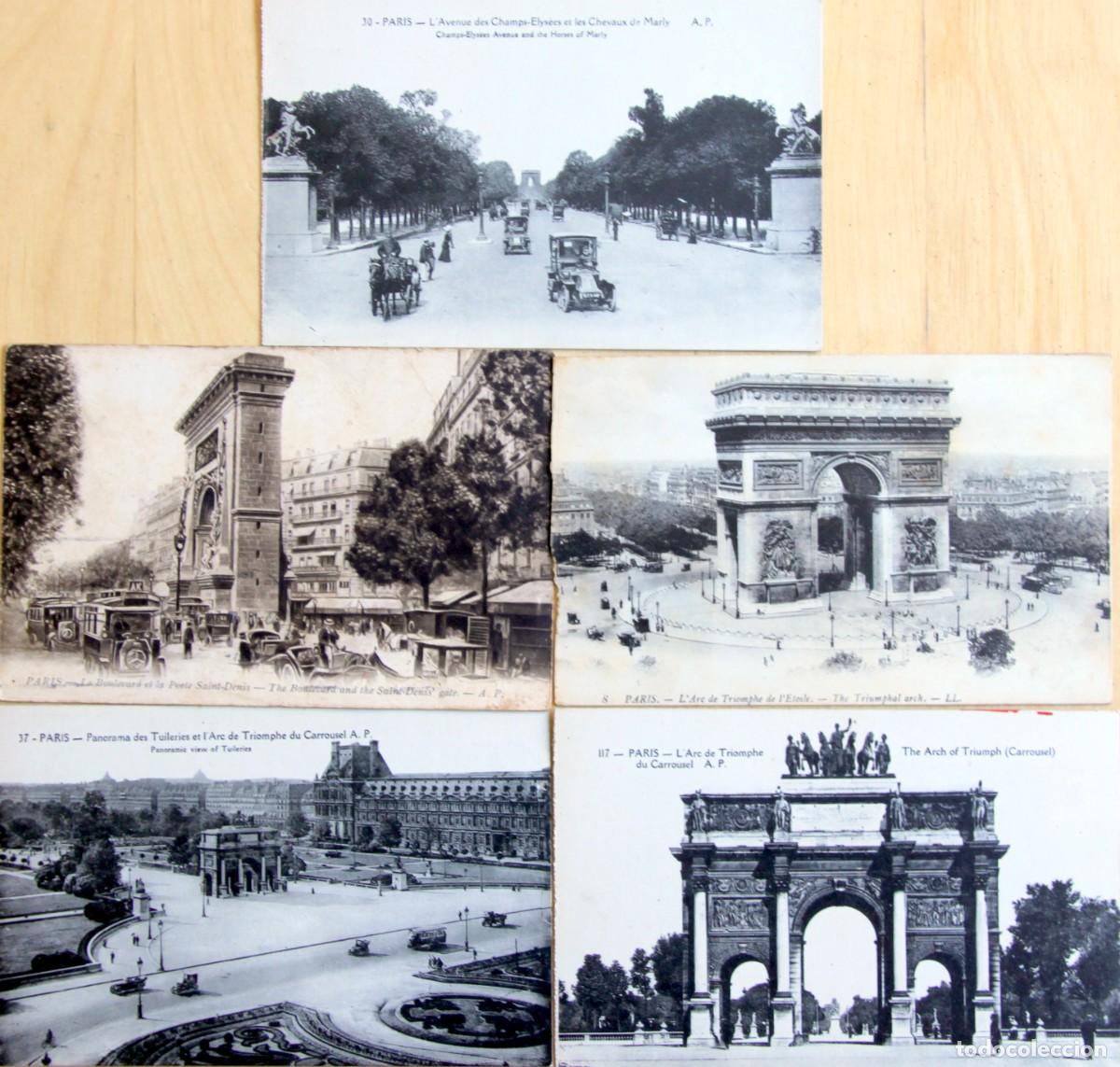 Postales: PARIS: LOTE 5 POSTALES ARCOS DE TRIUNFO A&Ntilde;OS 20