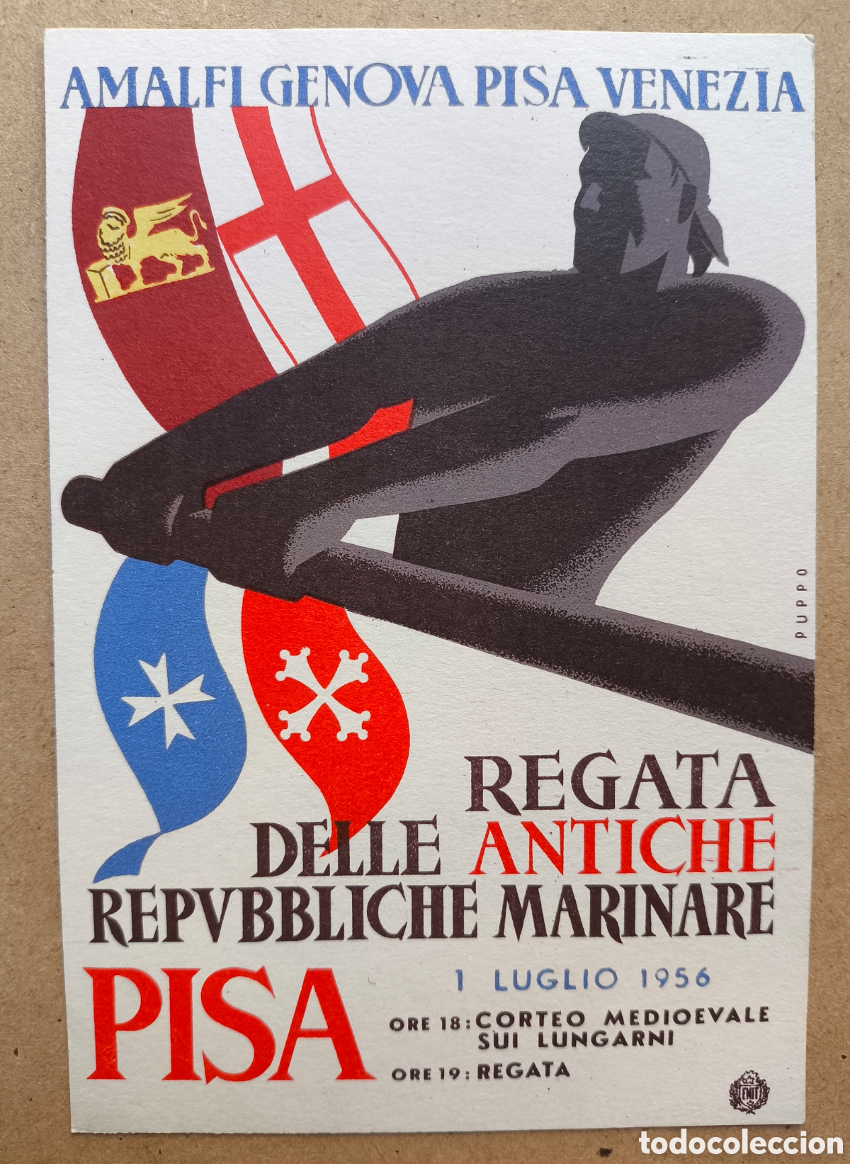 Postales: MARIO PUPPO ILLUSTRATORE PUBBLICIT&Agrave; CARTOLINA REGATA PISA ANNI 1956