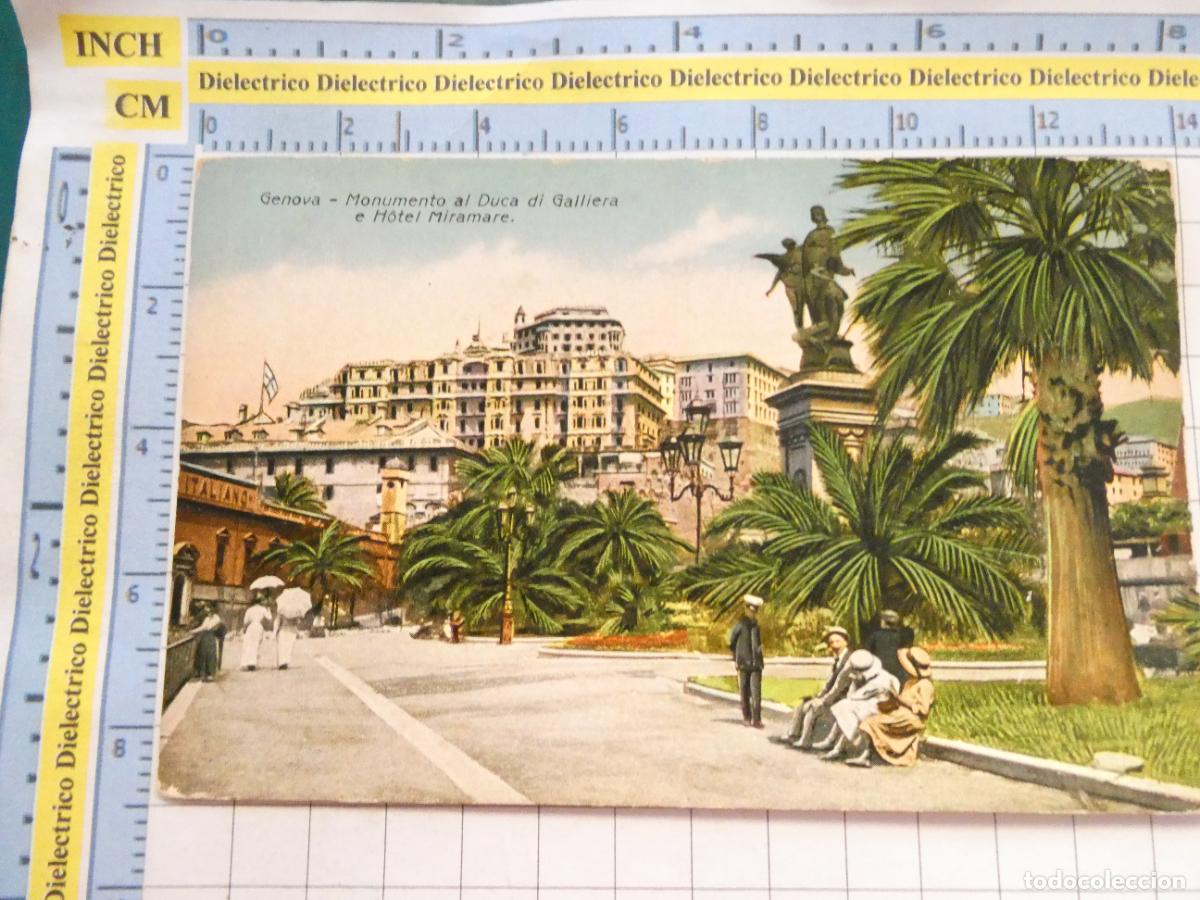 Postales: POSTAL DE ITALIA. GENOVA MONUMENTO AL DUCA DI GALLIERA E HOTEL MIRAMARE. 175